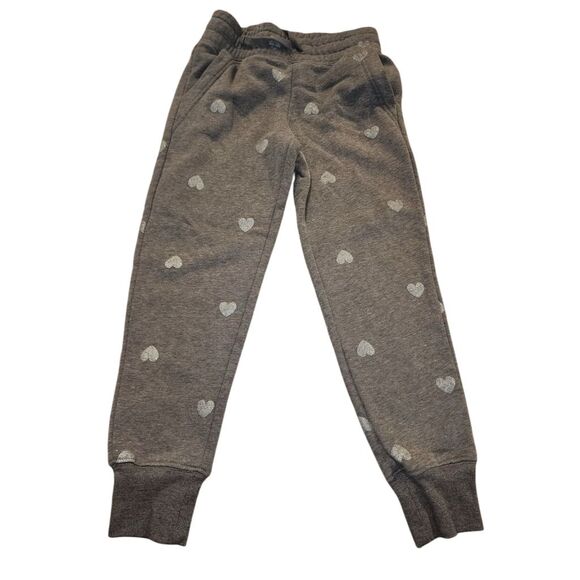 Old Navy Other - Old Navy Girls Heart Print Joggers Gray Size 6-7 Elastic Waistband